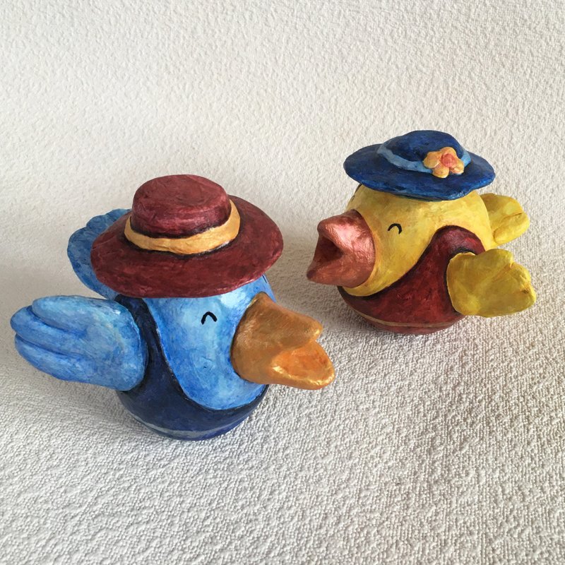 Wobble handcraft dolls / A couple bird ( 1 set = 2 pieces) - Items for Display - Eco-Friendly Materials Multicolor