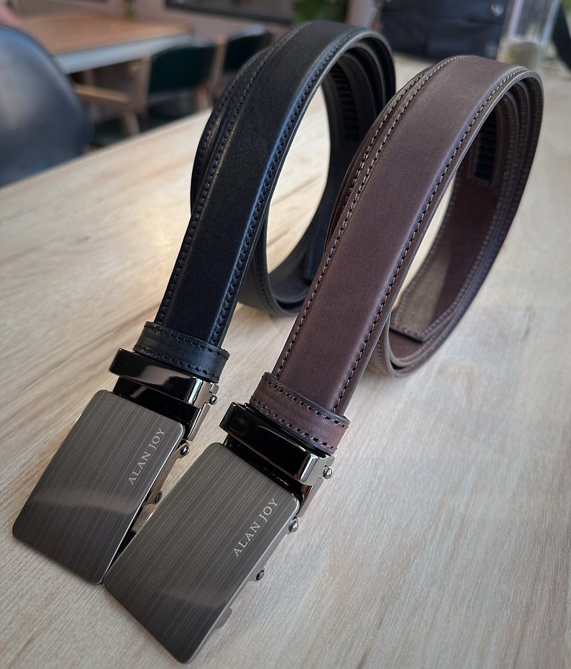 3cm vegetable tanned leather gentleman's automatic belt - เข็มขัด - หนังแท้ 