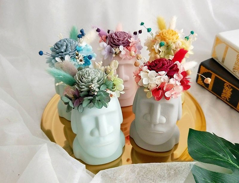 [Blue core hand-made] Calm Moai, dried potted flowers, graduation bouquet, birthday gift, opening ceremony - Dried Flowers & Bouquets - Plants & Flowers Green