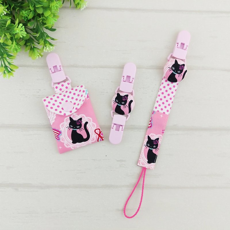 Cat with raised eyelashes. 4-piece set (character bag can be increased by 40 embroidered names) - Baby Gift Sets - Cotton & Hemp Pink