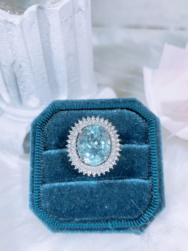 天然海藍寶 橢圓大克拉花花款 4.91克拉 925純銀 3月誕生石 - 戒指 - 寶石 藍色