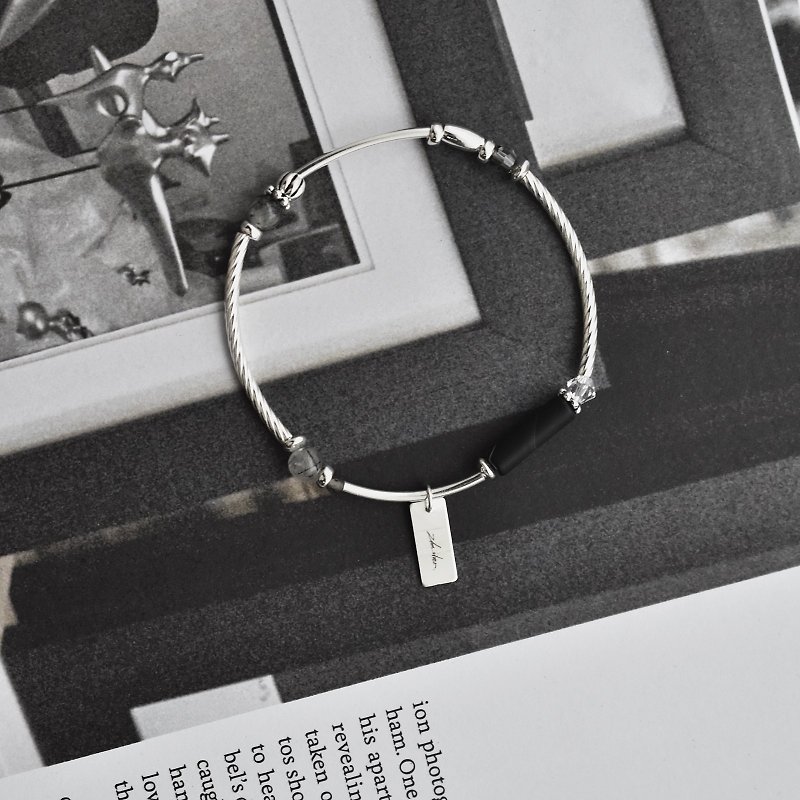 ZHU. handmade bracelet | Black Galaxy (sterling silver / black striped agate / black crystal / Christmas / exchange gifts) - Bracelets - Stone 