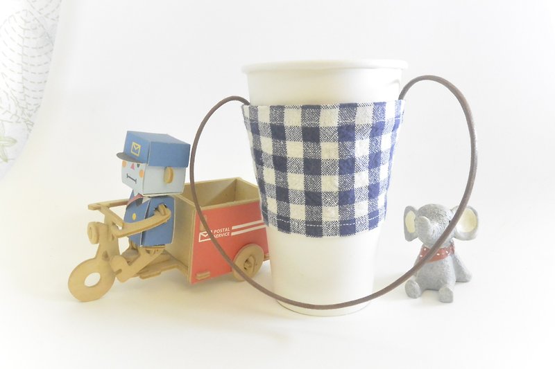 Environmental protection cloth cup set - blue plaid - Beverage Holders & Bags - Cotton & Hemp Blue