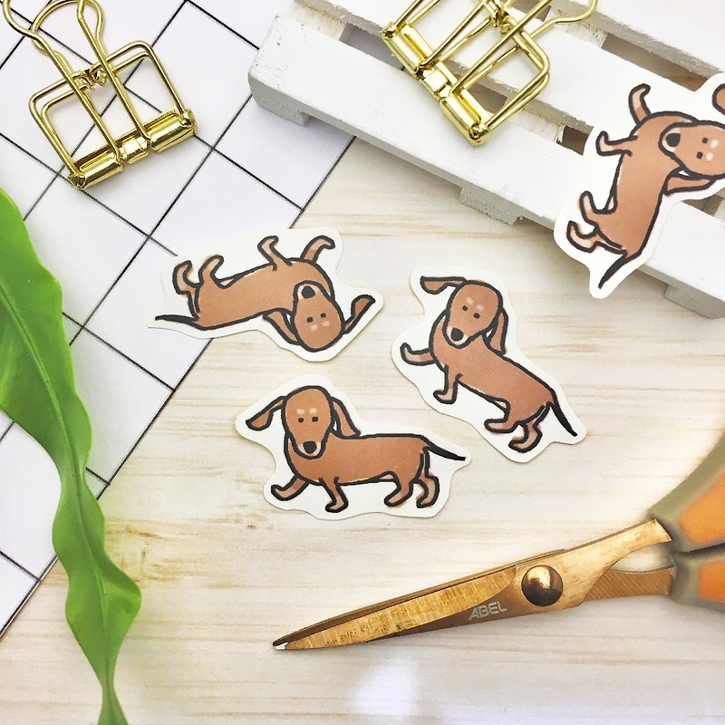 Leaflet buy / good mood dachshund / matte hand-painted stickers - สติกเกอร์ - กระดาษ สีนำ้ตาล