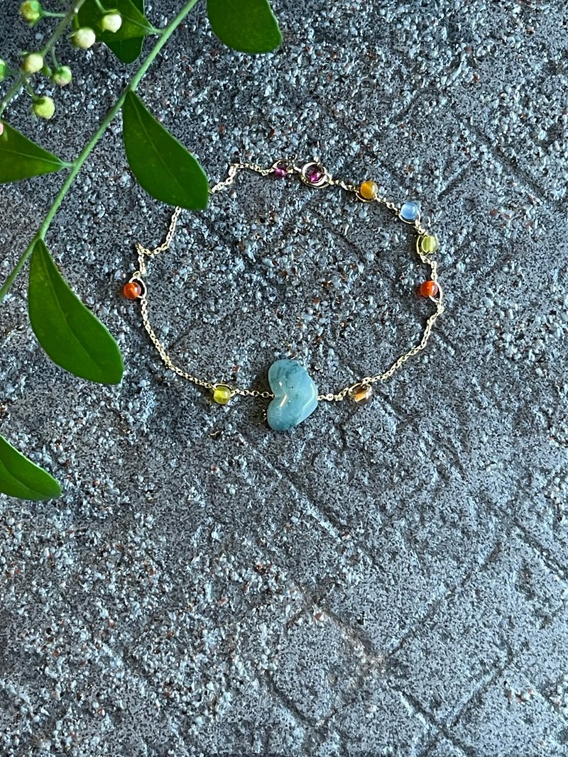 Thin Bracelet II Burmese Jade Blue Love Heart - สร้อยข้อมือ - หยก 