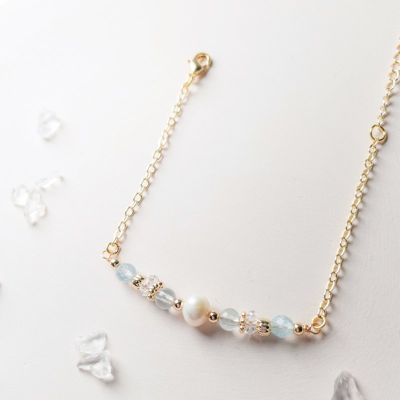 Aquamarine Natural Freshwater Pearl Courage Energy Bracelet | Light Jewelry - Bracelets - Gemstone Blue