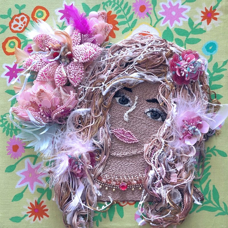 Beads Embroidery Art   My own world - Wall Décor - Thread Pink