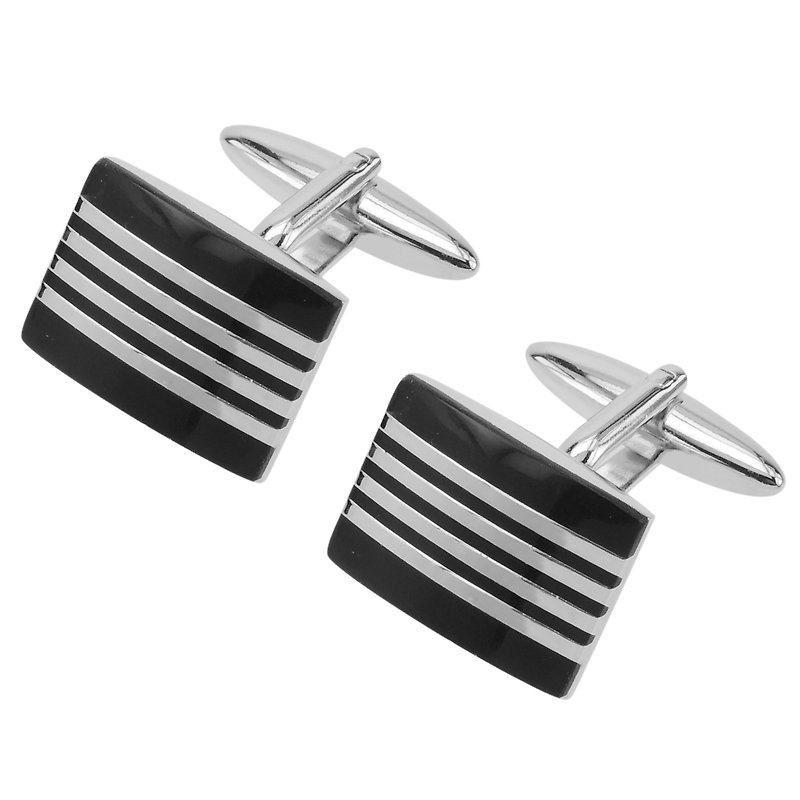 Black Enamel Stripes Cufflinks - กระดุมข้อมือ - โลหะ สีดำ