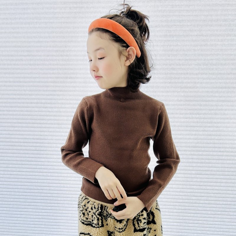 Coffee core yarn warm wool turtleneck top / children's clothing - เสื้อยืด - ผ้าฝ้าย/ผ้าลินิน สีนำ้ตาล