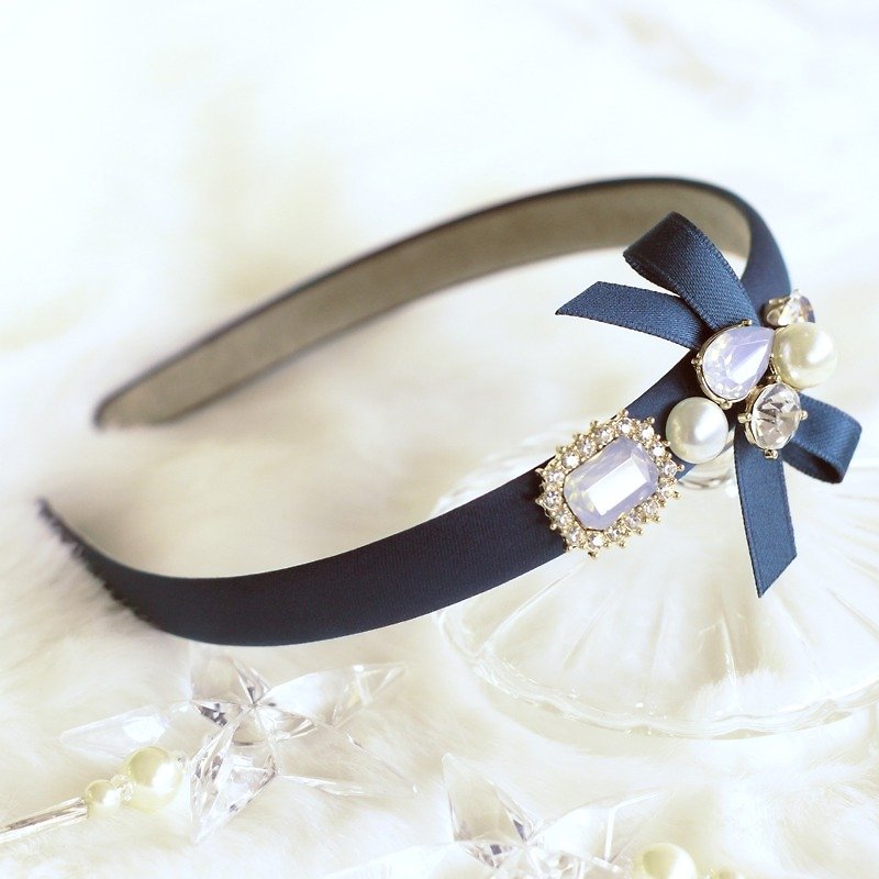 Classy Ribbon with Pearl and Beads Headband - Hair Accessories - Other Materials Blue