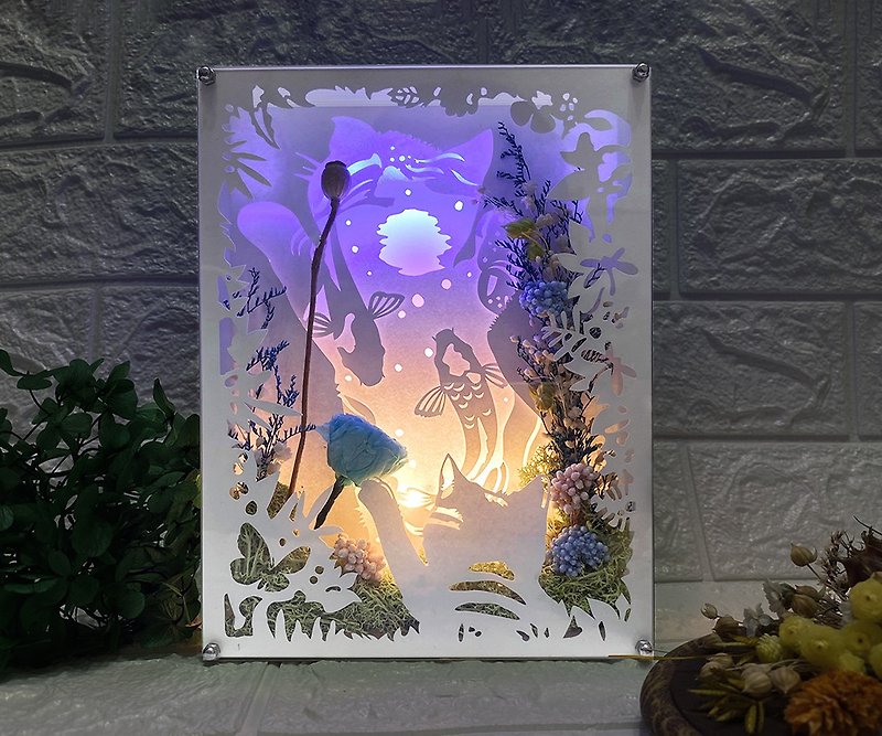 Floral Footprint Cat's Dream Everlasting Flower Light and Shadow Paper Carving Lamp - Lighting - Plants & Flowers 