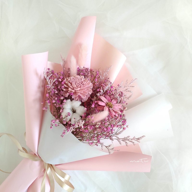 [Class for one person] Pink beautiful bouquet/Teacher's Day gift/Holiday gift/Eternal life flower art class - จัดดอกไม้/ต้นไม้ - พืช/ดอกไม้ 