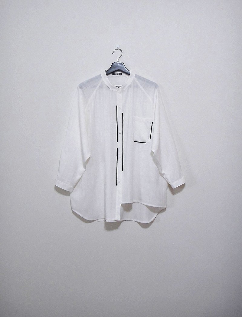 破折號 白 襯衫 - 恤衫 - 棉．麻 白色