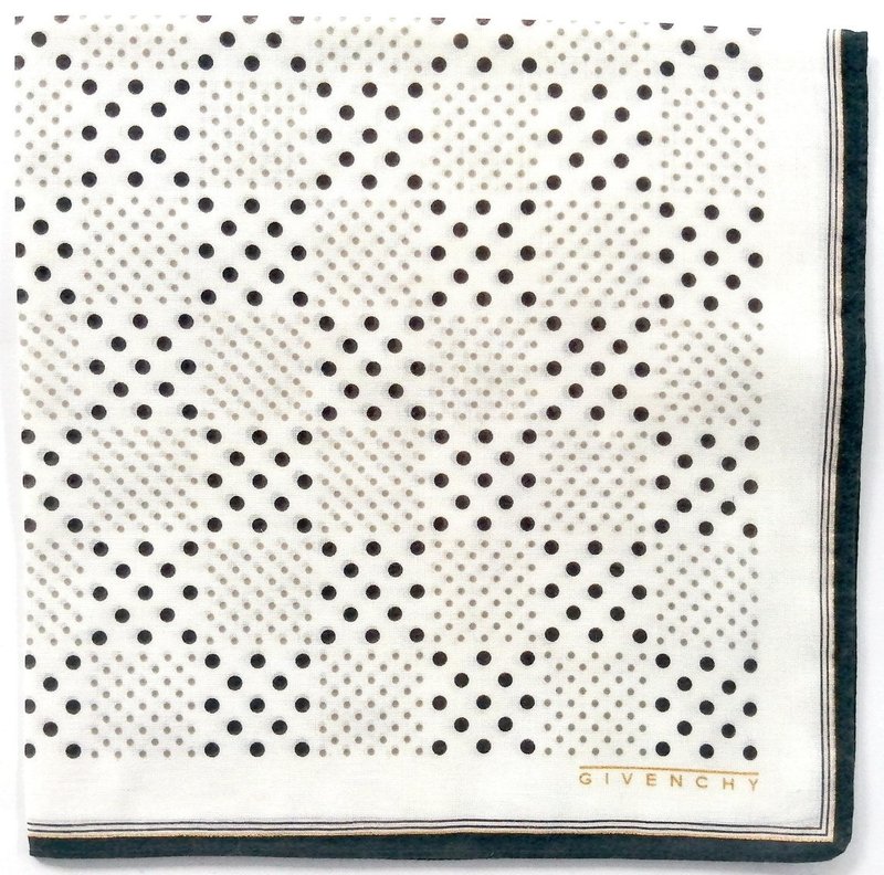 Givenchy Vintage Handkerchief Polka Dot Pocket Square 18.5 x 18.5 inches - ผ้าเช็ดหน้า - ผ้าฝ้าย/ผ้าลินิน ขาว