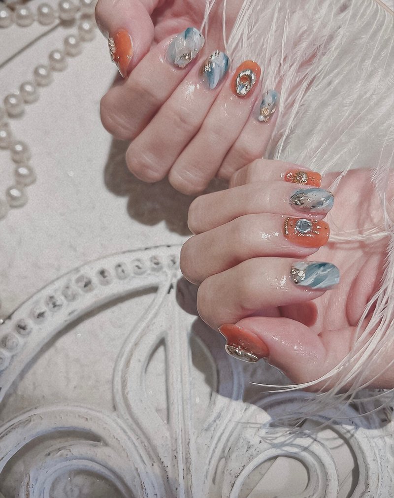 [Sunset Ocean] Art Nail Patch - Custom Wearable Nail by.shine - Nail Polish & Acrylic Nails - Other Materials Orange