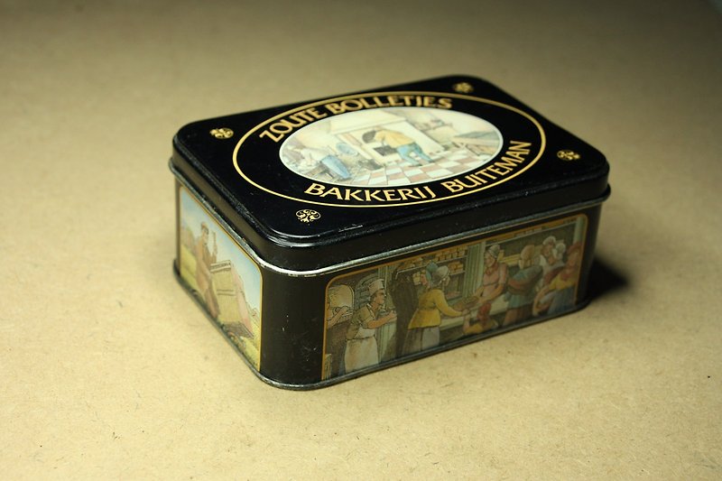 購自荷蘭20世紀中期老件 ZouteBolletjes BakkerijBuiteman餅乾盒 - 居家收納/收納盒/收納用品 - 其他金屬 黑色