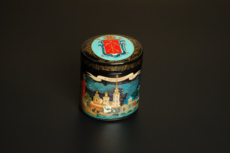 St Petersburg landmarks box hand-painted Russian lacquer art - ของวางตกแต่ง - วัสดุอื่นๆ 