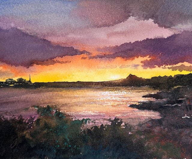 夕焼け｜癒しの水彩画シリーズ 水彩原画 - ショップ