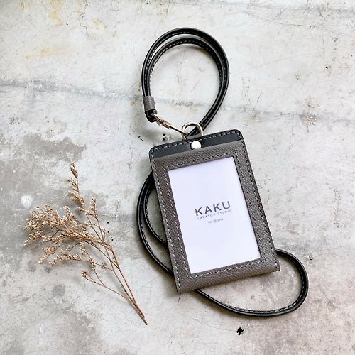 KAKU皮革設計 證件夾 悠遊卡 灰色手掌紋/黑 客製化禮物