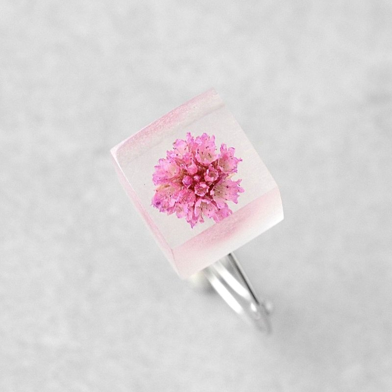 Himetsu Soba Coil Ring Silver Color Dried Flower Resin Japanese Design Himetsu Soba - General Rings - Resin Pink