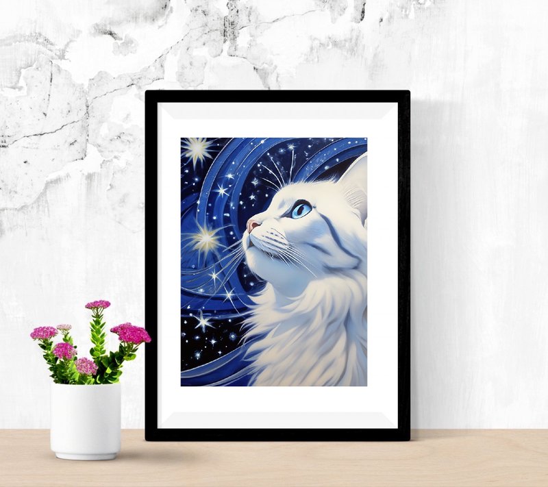 貓畫 Cat Wall Art Cat Art Animals Painting Starry Night Decor Canvas Painting - Posters - Acrylic Multicolor