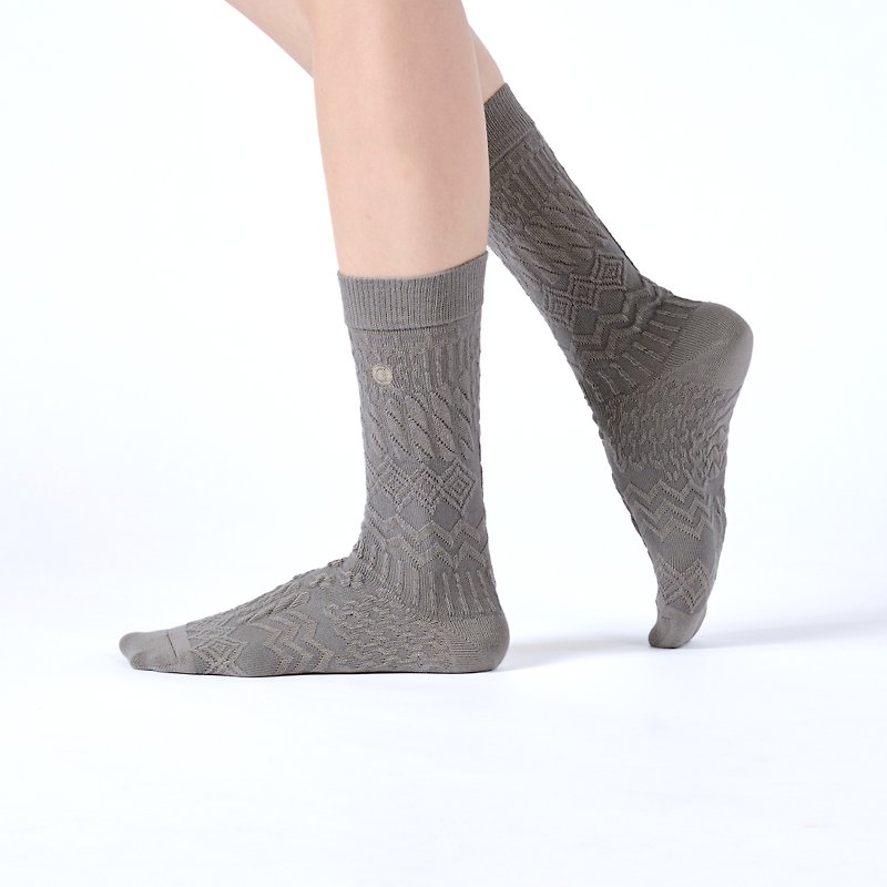 Forest Night/Grey (F)-MIT Design Tube Socks - ถุงเท้า - ผ้าฝ้าย/ผ้าลินิน สีเทา