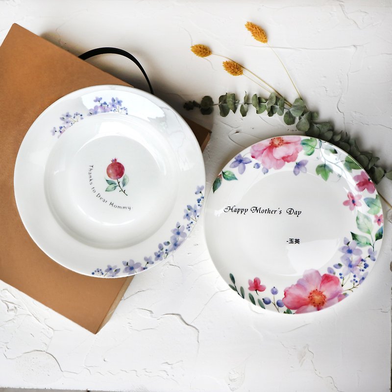 Customized Mother's Day Gift-Flower Wreath Gift Set, 8 inch bone china plate, 2 boxes - Small Plates & Saucers - Porcelain Pink