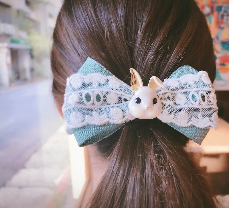 [French country rabbit French clip] handmade hair bow hair clip - เครื่องประดับผม - วัสดุอื่นๆ 