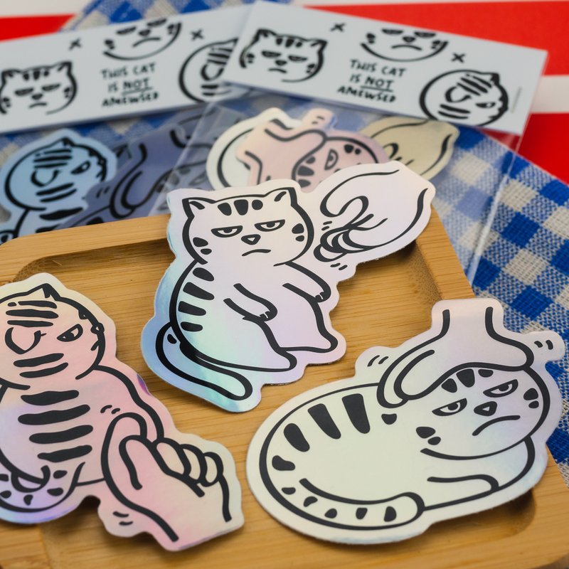 Not Amewsed Sticker Pack | Holographic Cat Stickers | Waterproof vinyl stickers - Stickers - Other Materials Silver