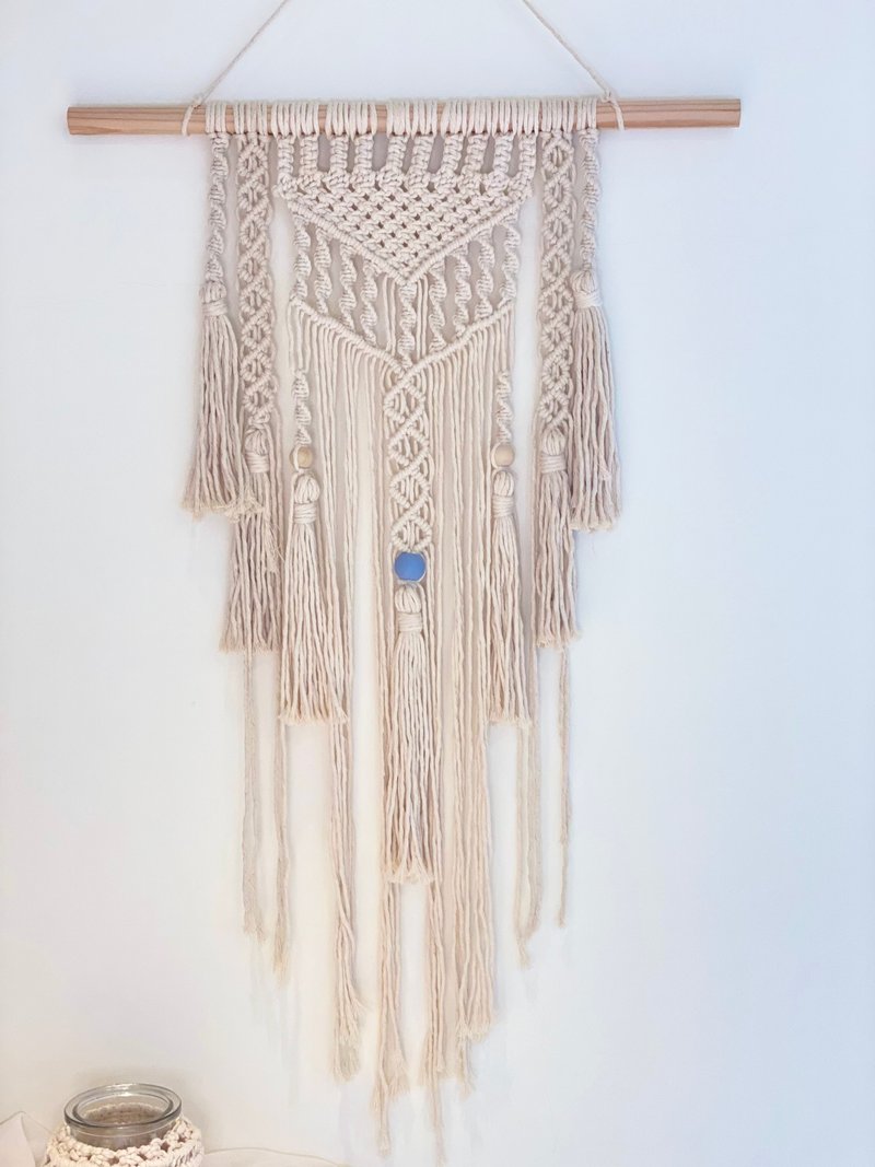 _Macrame tapestry_wall hanging_woven tapestry_medium tapestry_wood bead hanging decoration_ - ของวางตกแต่ง - ผ้าฝ้าย/ผ้าลินิน ขาว