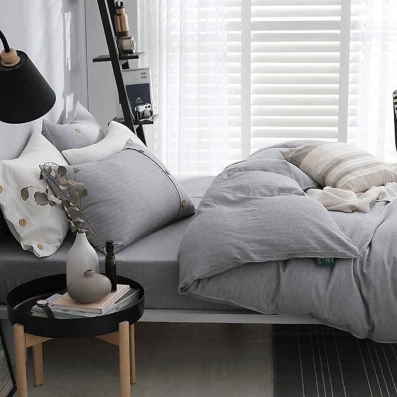 Good relationship HAOKUANXI | Embrace the morning mist - natural yarn-dyed cotton bed bag pillowcase set - Bedding - Cotton & Hemp Gray