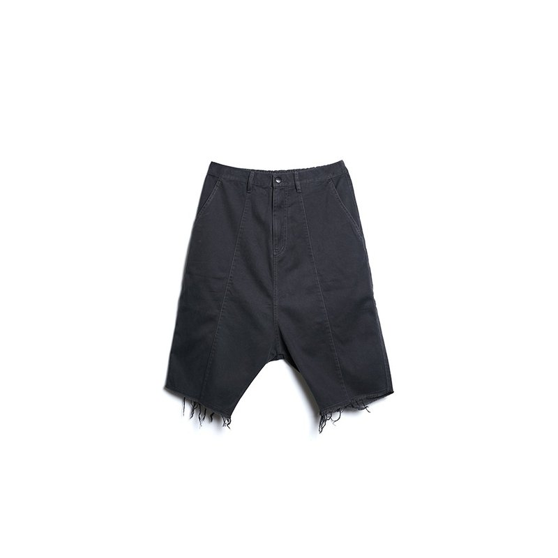 Washed Low Crotch Shorts - 男長褲/休閒褲 - 棉．麻 黑色