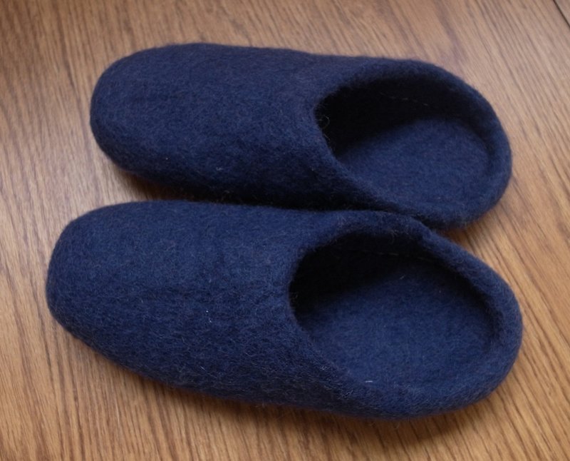 羊毛氈 手工鞋 室內鞋 室內拖 藍_23cm - 室內拖鞋 - 羊毛 藍色