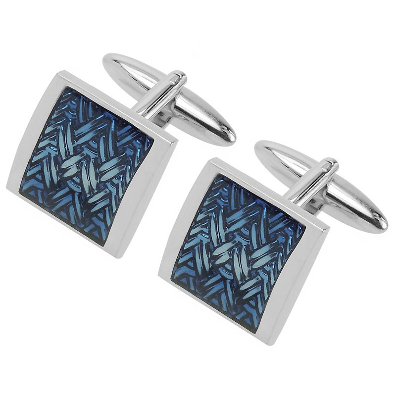 Blue Enamel Woven Square Cufflinks - Cuff Links - Other Metals Blue