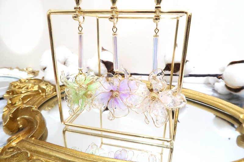 Miss Paranoid Transparent Medium Flower String Resin Earrings 925 Silver/Steel Needle - Earrings & Clip-ons - Resin Multicolor