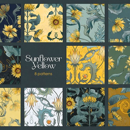 Blue Bird Botanical modern pattern collection, floral vintage clipart