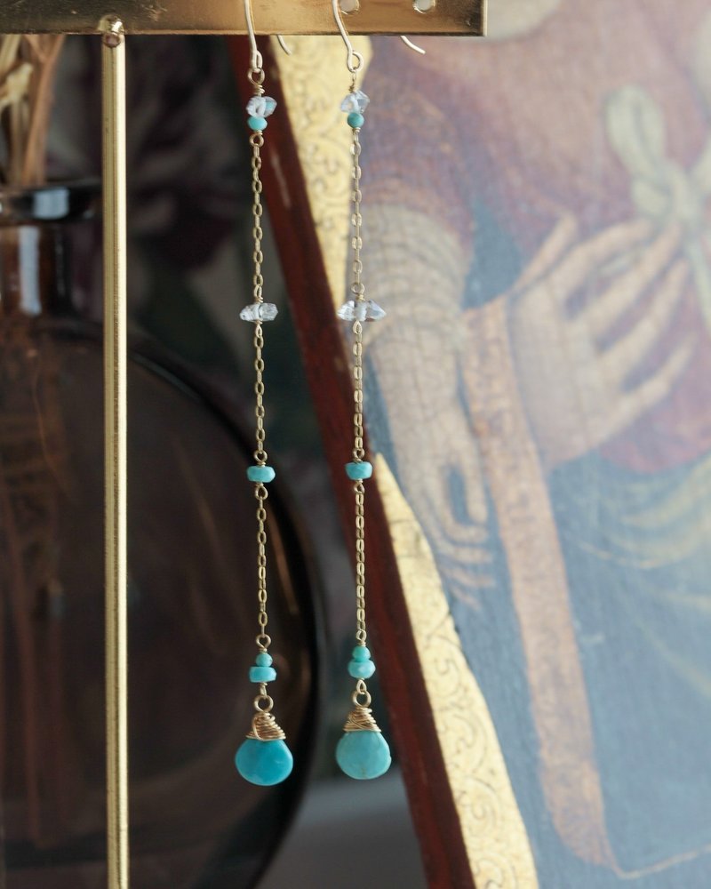 Sleeping Beauty Turquoise Super Long Earrings - ต่างหู - เครื่องประดับพลอย สีน้ำเงิน