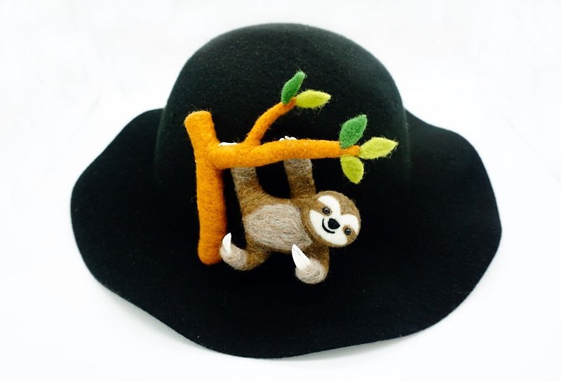 Needle felted hat with sloth christmas gifts bucket hat for winter - Hats & Caps - Wool Black