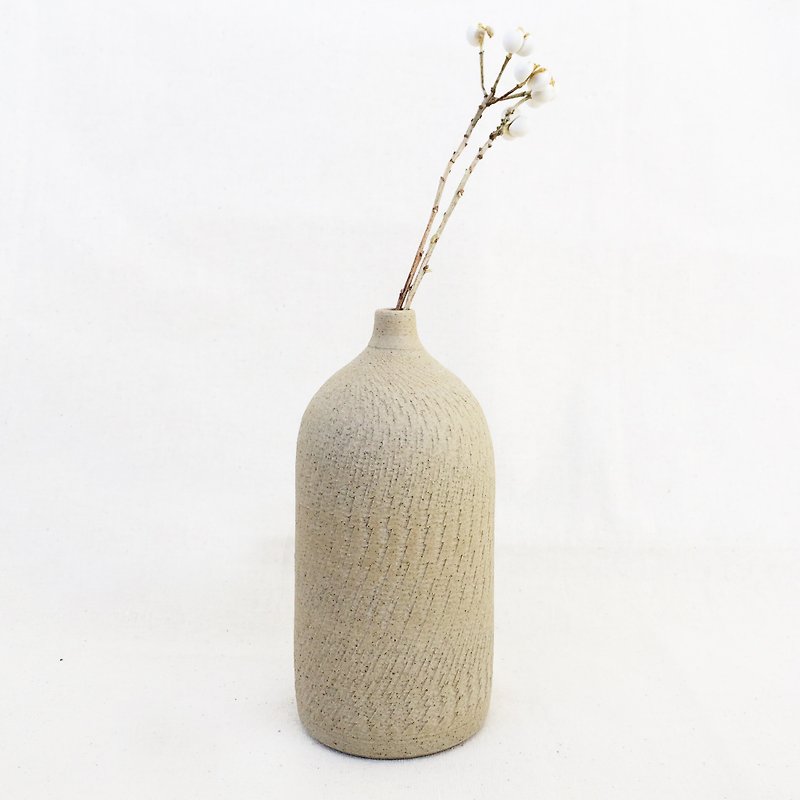 Handmade Ceramic Chatter Vase - Cylinder - Plants - Pottery Khaki