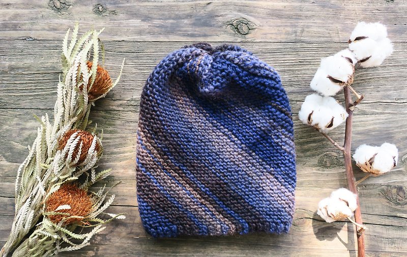 母の手作り帽子～ドワーフの妖精の帽子～夢のダークブルー×アースカラー～ギフト・お正月 - 帽子 - ウール ブルー