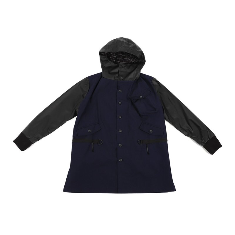 High collar hooded military jacket - blue and black - Men's Coats & Jackets - Cotton & Hemp Blue