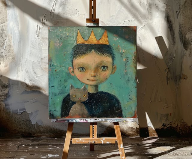 手描き 油絵 少年