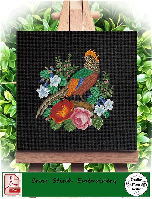 CreativeStudioElenka Vintage Cross Stitch Scheme Pheasant 8 - PDF Embroidery Scheme