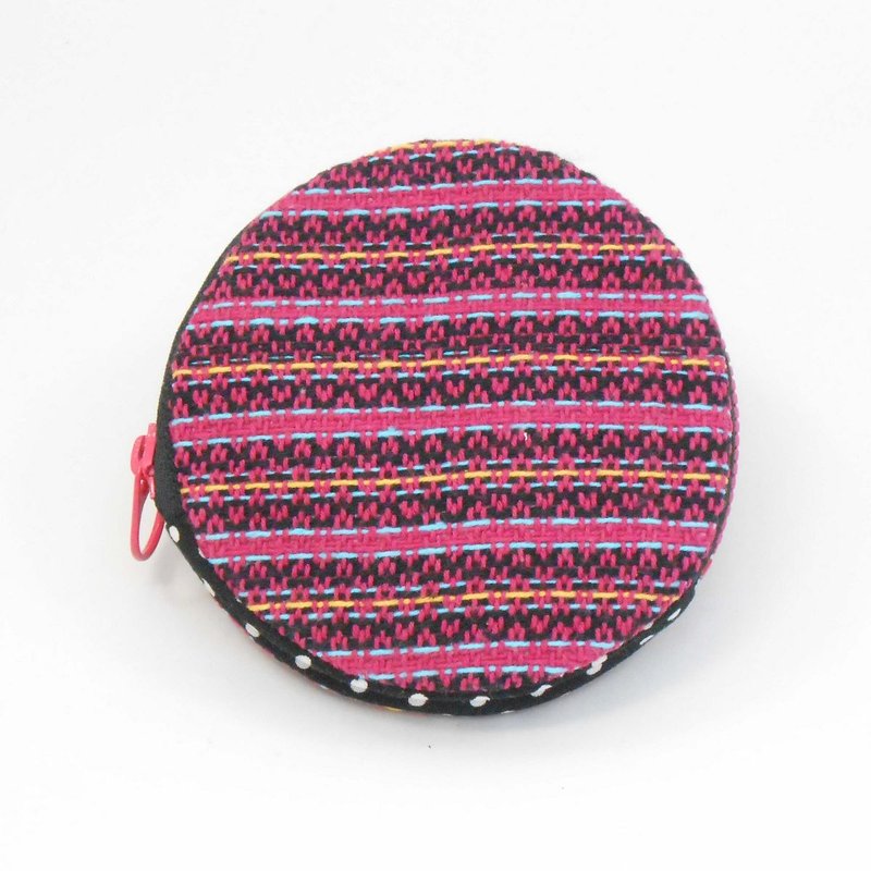 Handwoven Macaron Coin Purse 02 - กระเป๋าใส่เหรียญ - ผ้าฝ้าย/ผ้าลินิน สีแดง