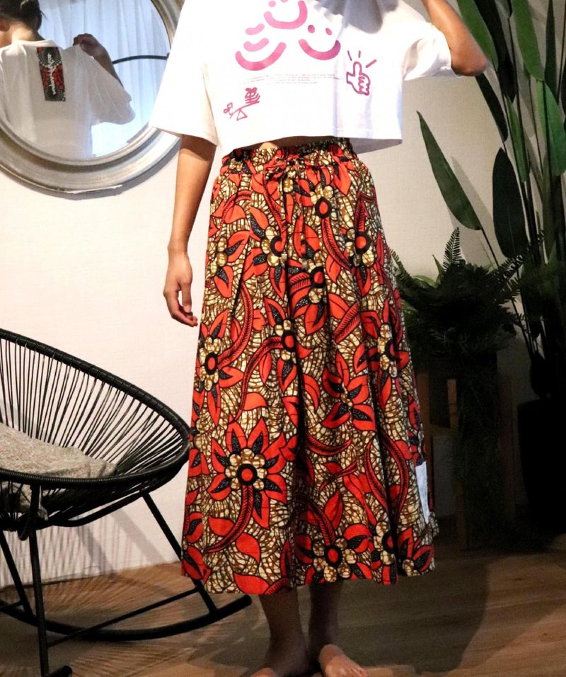 Africa tuck flare skirt 146/ENERGETIC - 裙子/長裙 - 聚酯纖維 紅色