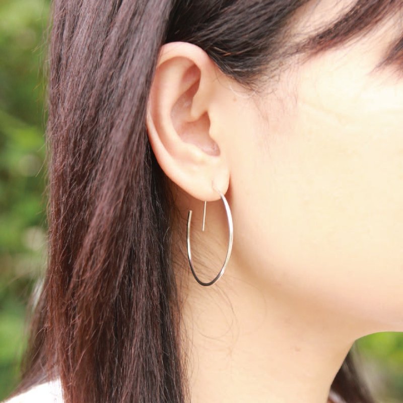 Free clip-on [Glory] sterling silver large earrings/free earrings/geometric/round earrings/original design - ต่างหู - เงินแท้ สีเงิน