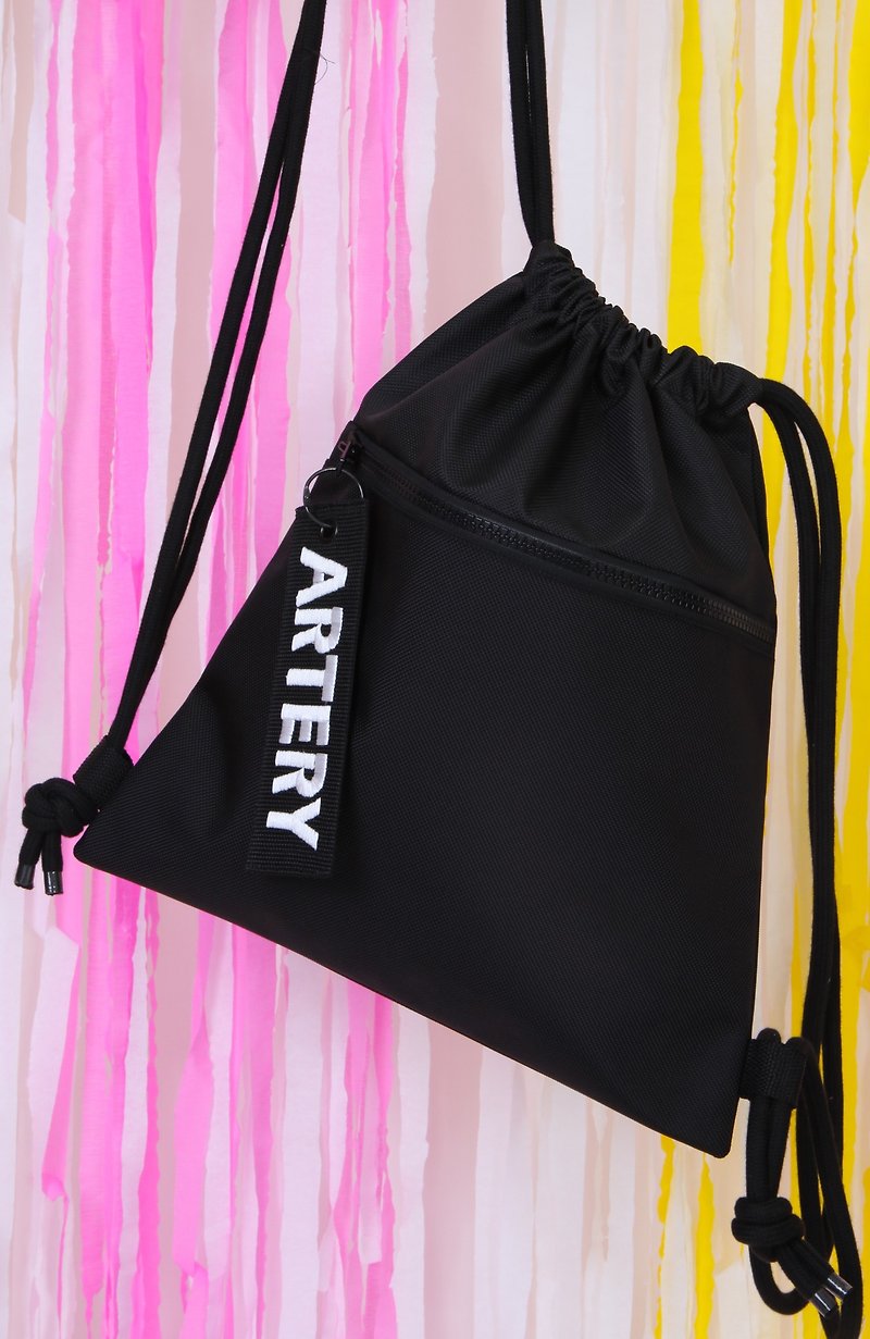 ARTERY back black canvas bag beam port - Drawstring Bags - Waterproof Material Black