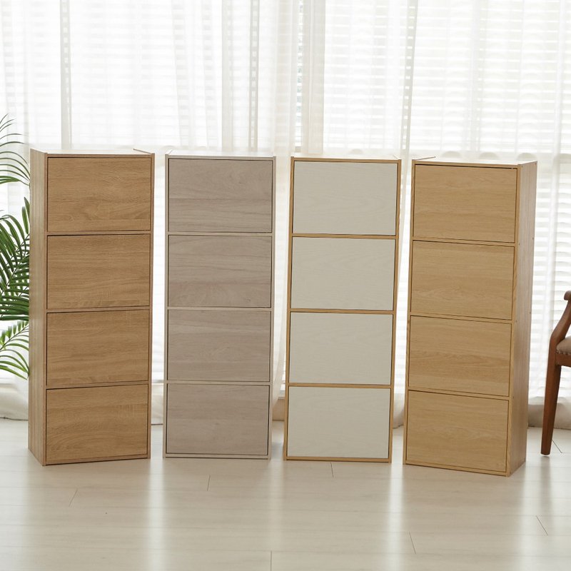 MIT Japanese simple four-layer storage cabinet with door - ชั้นวางหนังสือ - ไม้ สีกากี