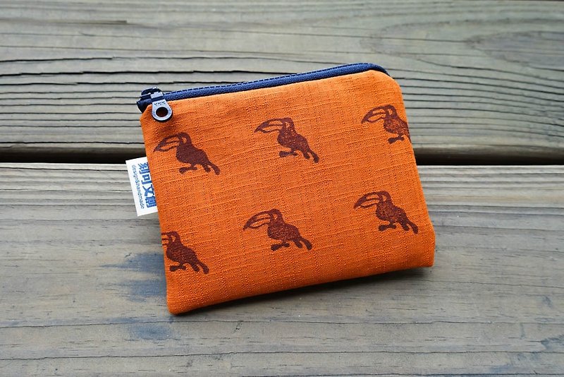 / / Free to install a purse / jungle partner / / toucan - กระเป๋าใส่เหรียญ - ผ้าฝ้าย/ผ้าลินิน สีส้ม