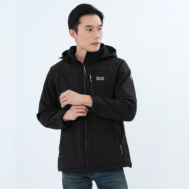 Travel around the world men's GlobeTex waterproof windproof warm bristle soft shell jacket GJ23043 Yaoyan Black - เสื้อโค้ทผู้ชาย - เส้นใยสังเคราะห์ สีดำ